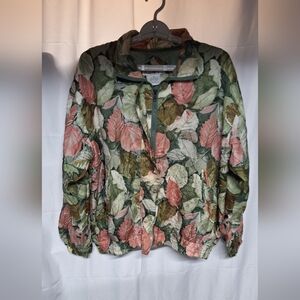 Leaf Pattern Women's  100% Silk Windbreaker Jacket